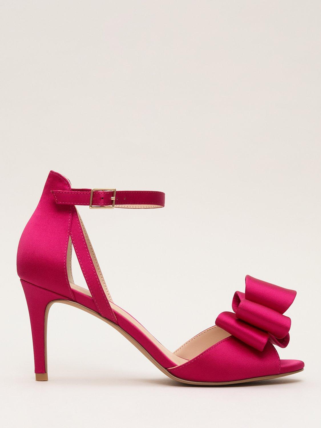 Product image 1 of 9, which shows Phase Eight Satin Bow Heeled Sandals, Pink, 3