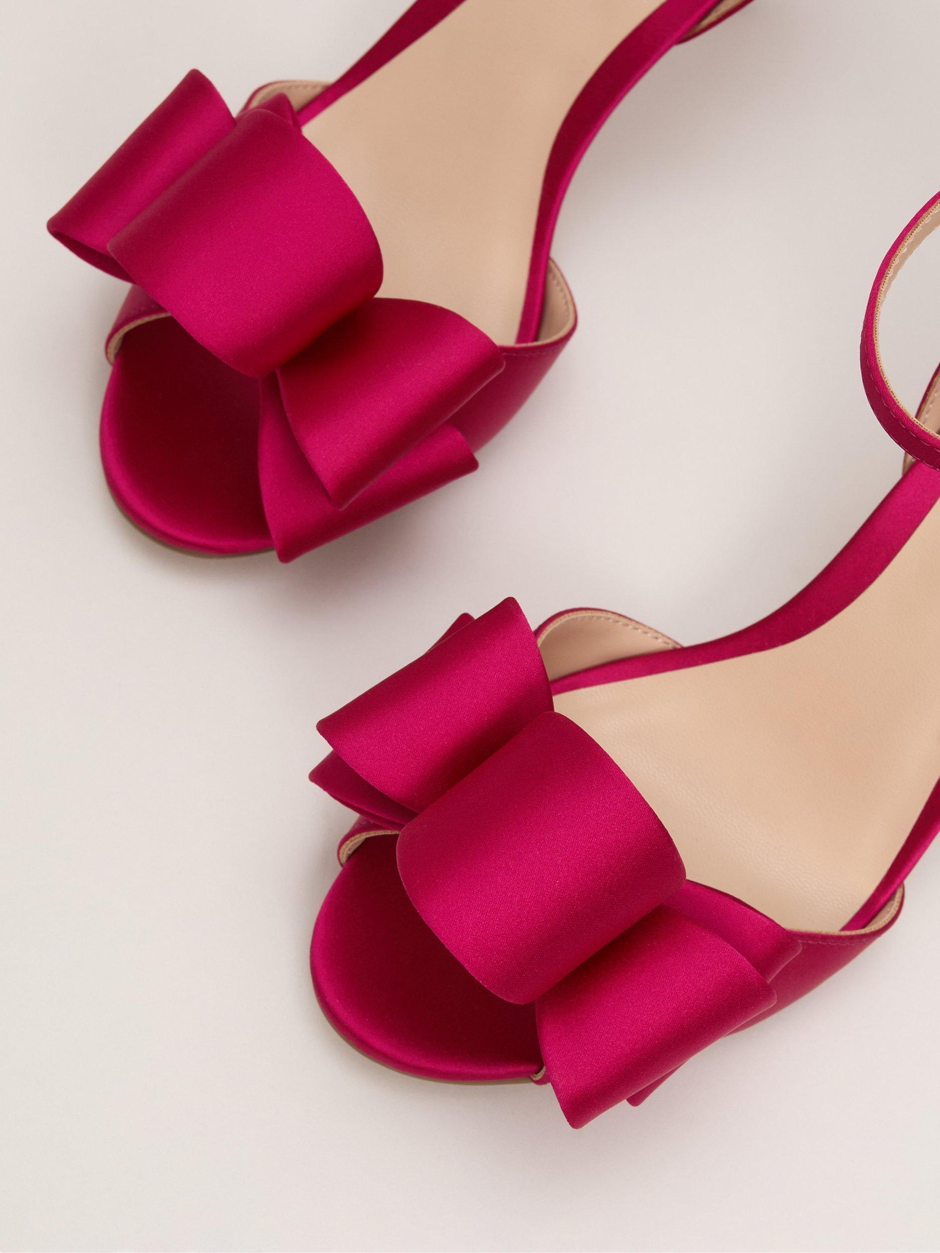 Product image 3 of 9, which shows Phase Eight Satin Bow Heeled Sandals, Pink, 3
