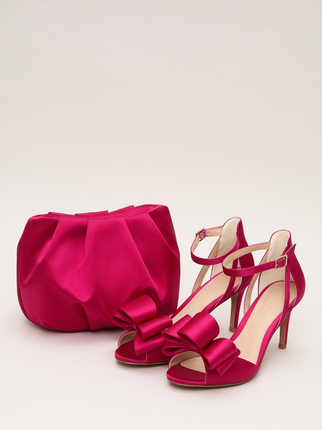 Product image 5 of 9, which shows Phase Eight Satin Bow Heeled Sandals, Pink, 3