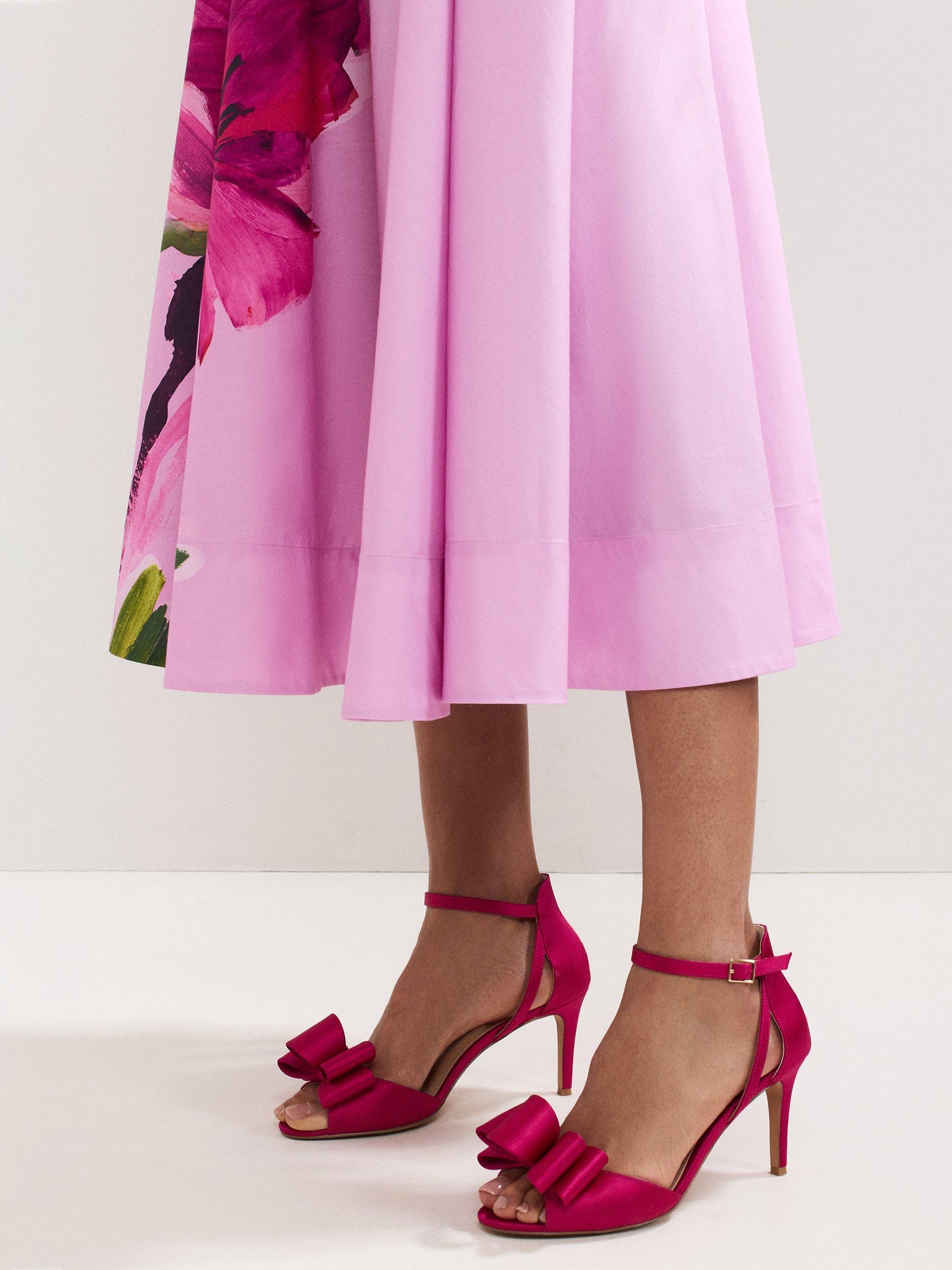 Product image 8 of 9, which shows Phase Eight Satin Bow Heeled Sandals, Pink, 3