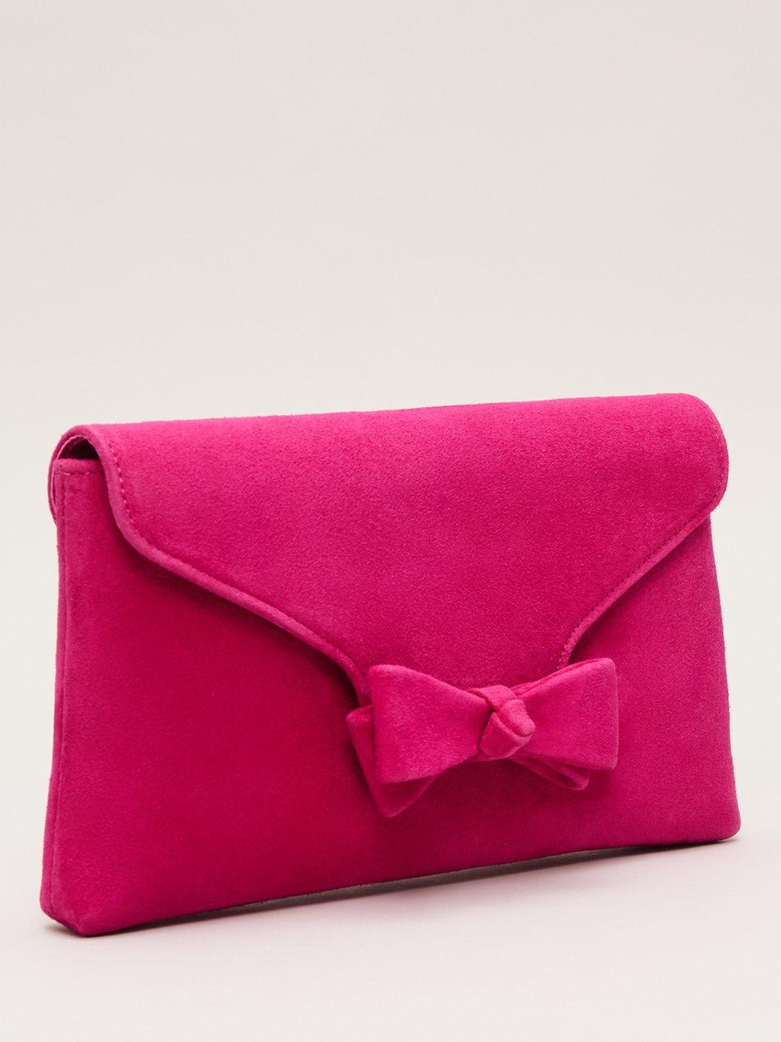 Product image 2 of 8, which shows Phase Eight Suede Bow Clutch Bag, Pink