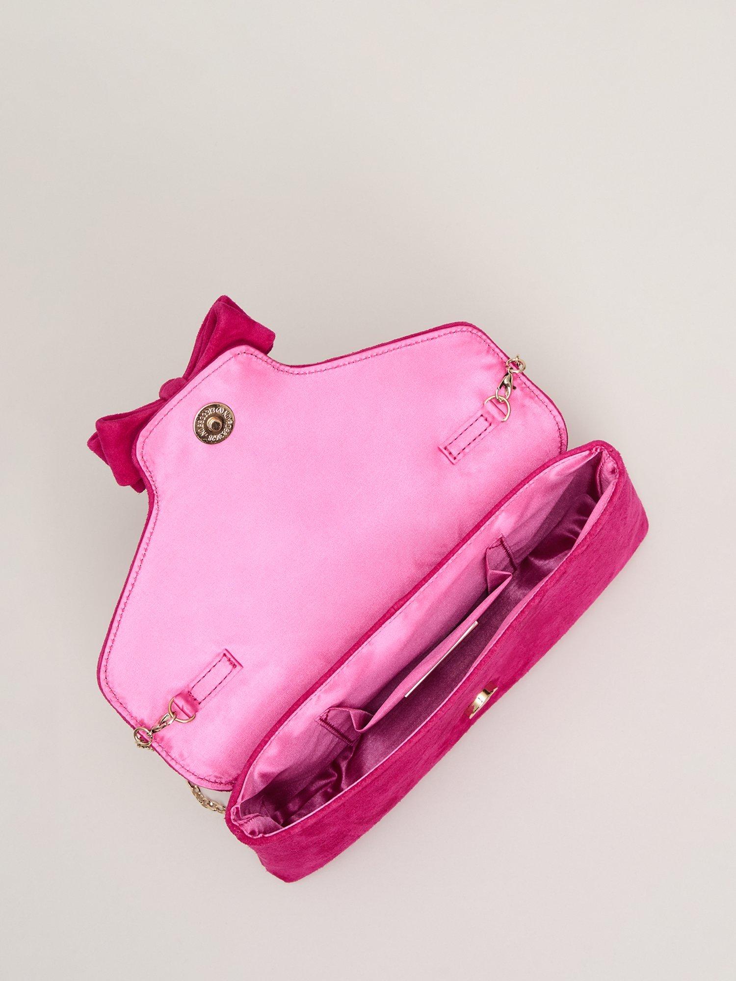 Product image 4 of 8, which shows Phase Eight Suede Bow Clutch Bag, Pink