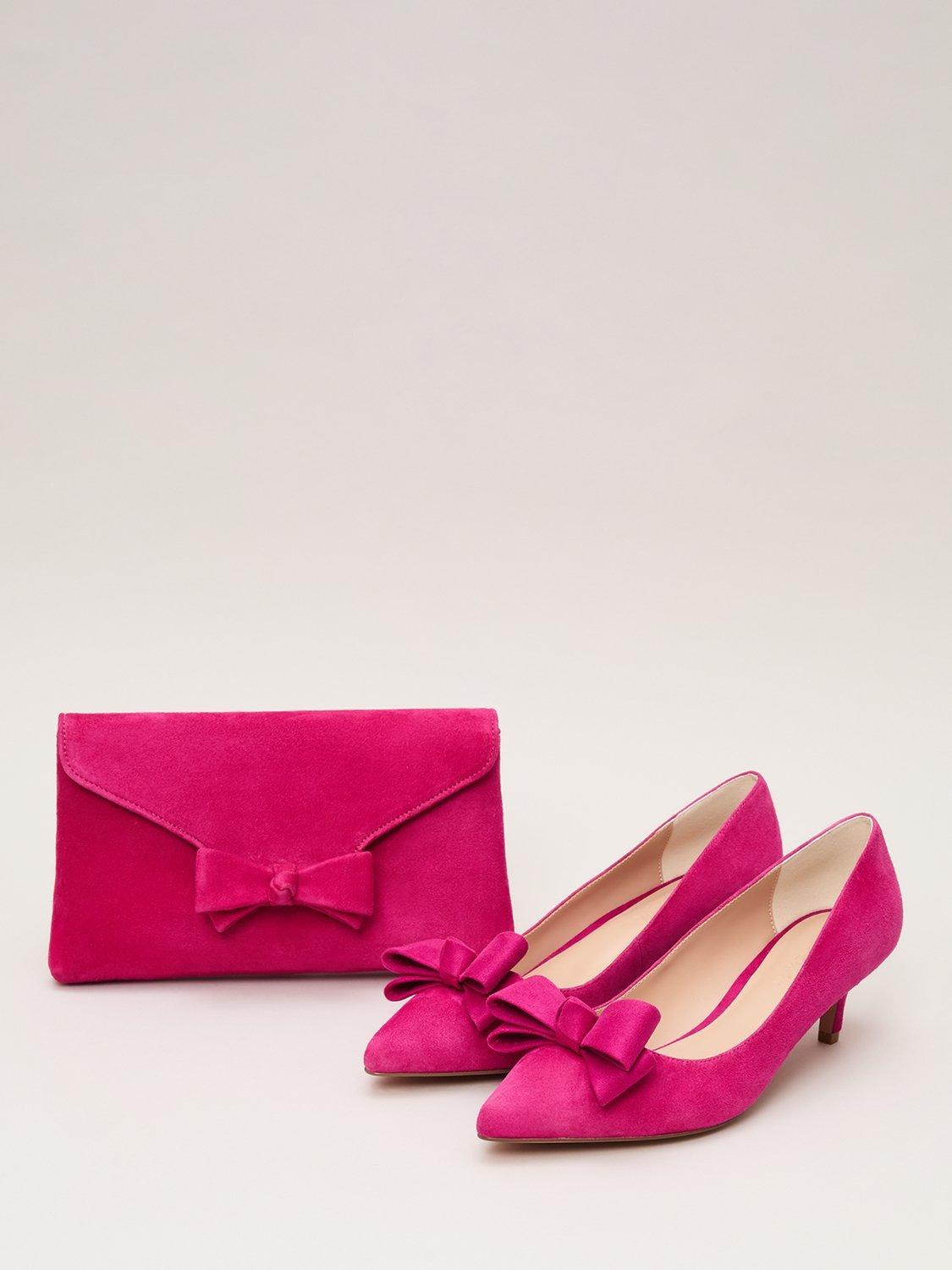Product image 5 of 8, which shows Phase Eight Suede Bow Clutch Bag, Pink
