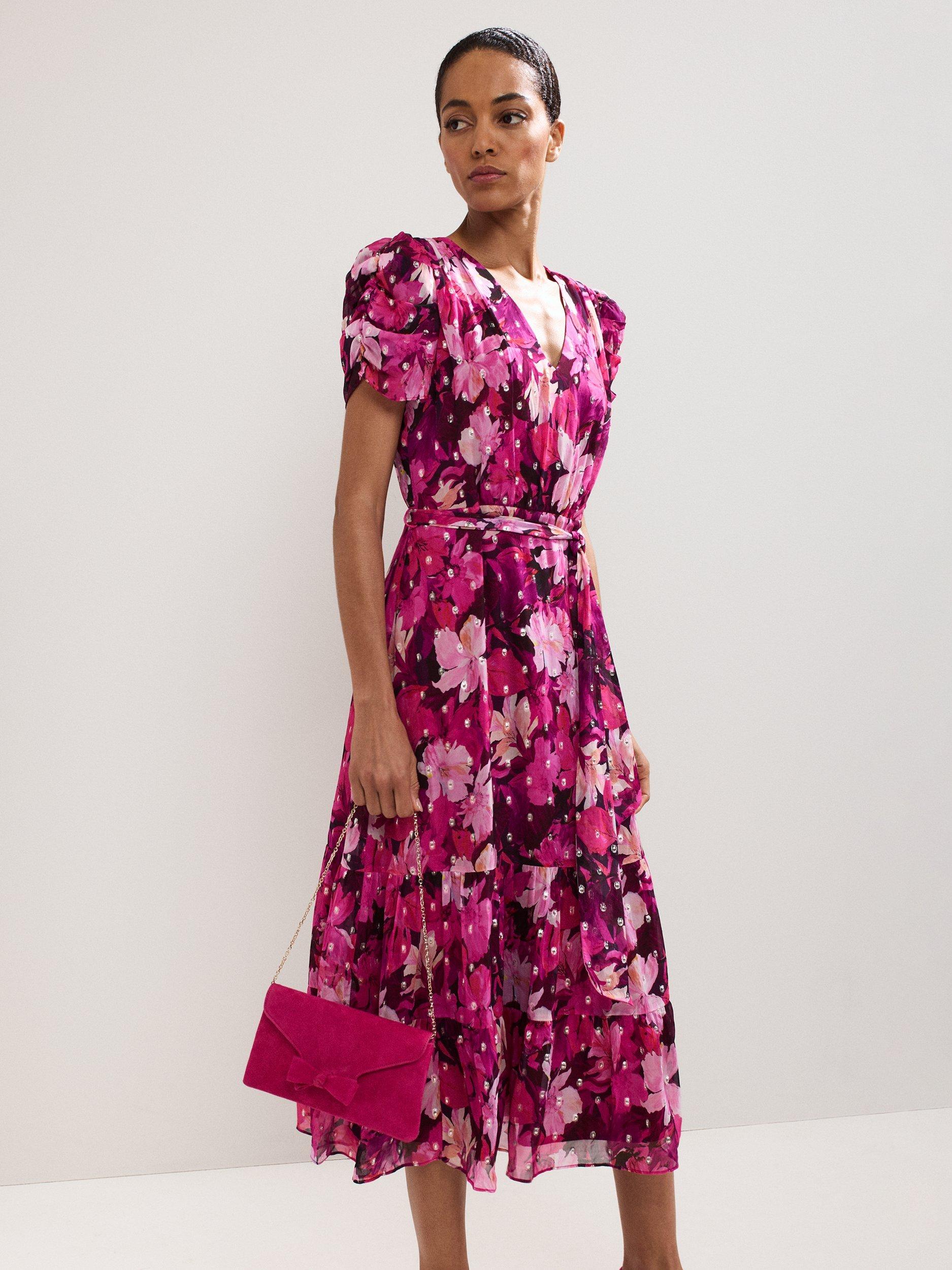 Product image 6 of 8, which shows Phase Eight Suede Bow Clutch Bag, Pink