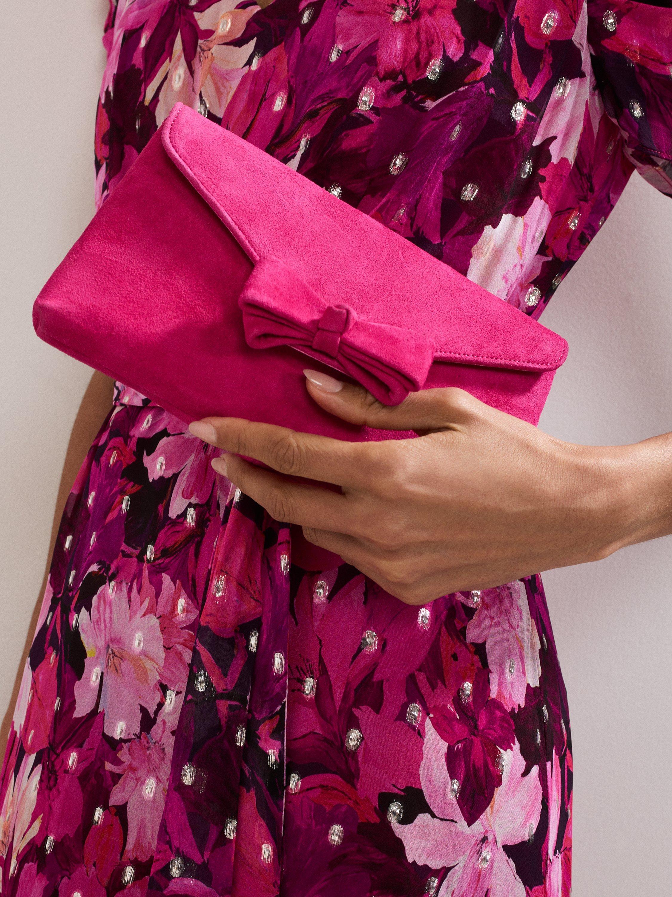 Product image 7 of 8, which shows Phase Eight Suede Bow Clutch Bag, Pink