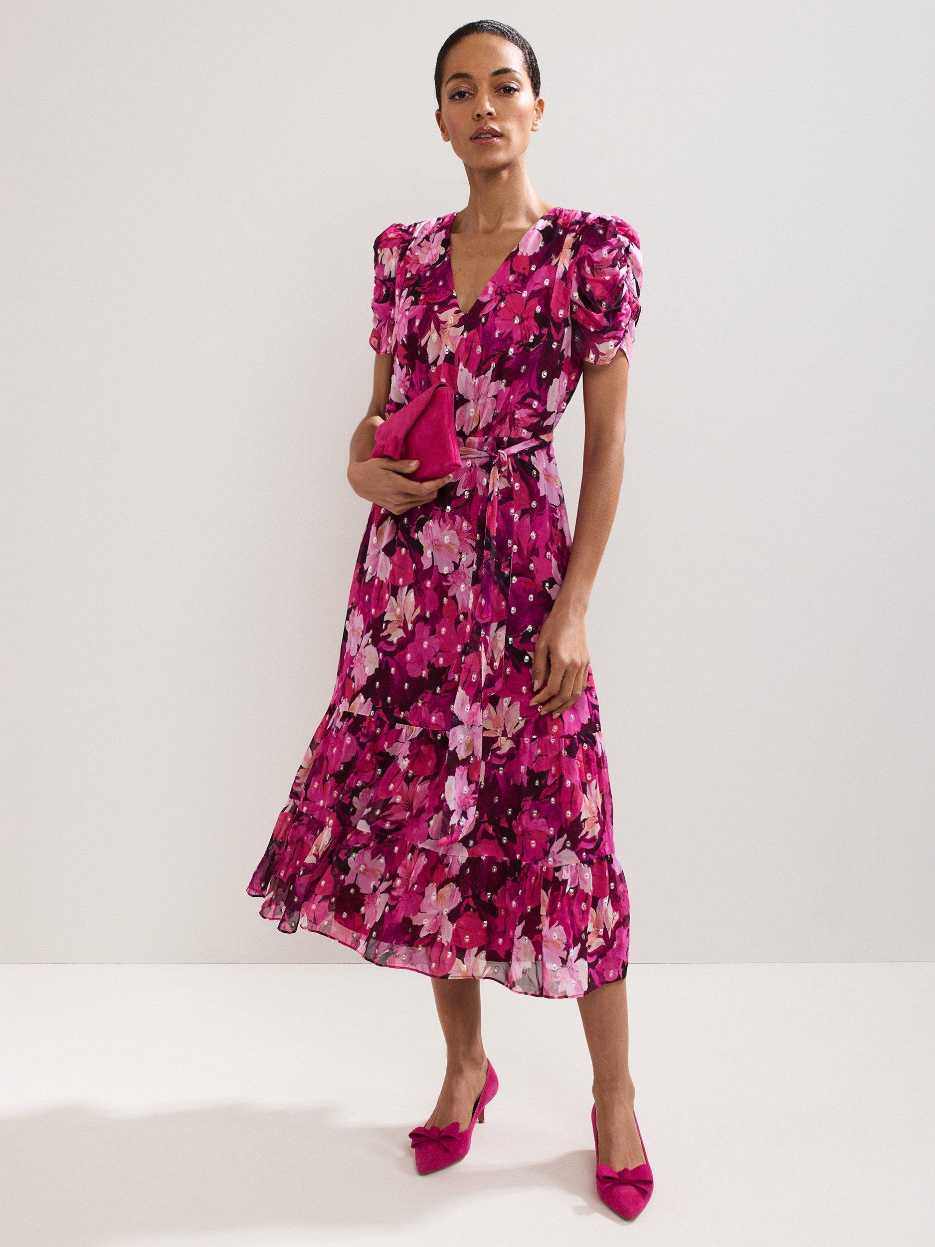 Product image 8 of 8, which shows Phase Eight Suede Bow Clutch Bag, Pink