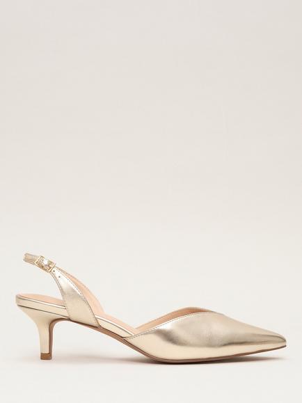 Phase Eight Pointed Kitten Heel Court Shoes, Gold, Gold
