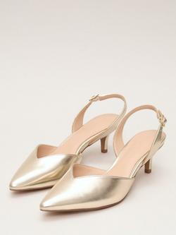 Phase Eight Pointed Kitten Heel Court Shoes, Gold - view 2, Gold