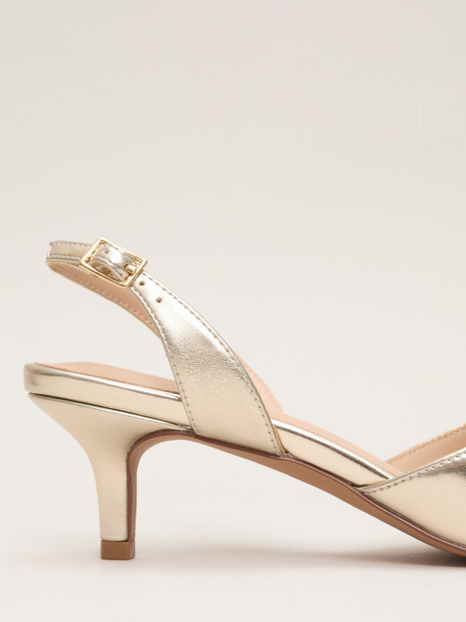 Product image 3 of 8, which shows Phase Eight Pointed Kitten Heel Court Shoes, Gold, 3