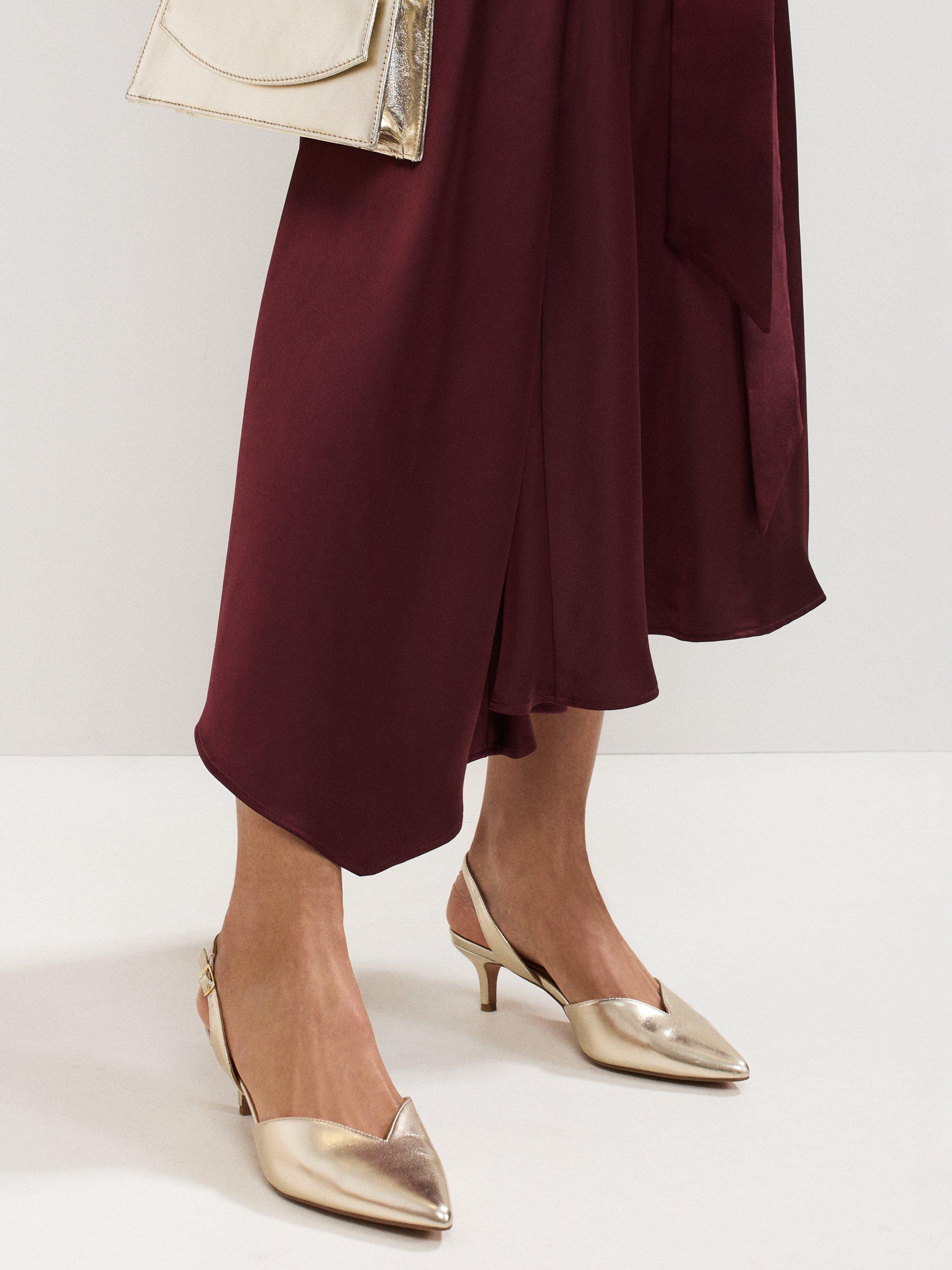 Product image 6 of 8, which shows Phase Eight Pointed Kitten Heel Court Shoes, Gold, 3