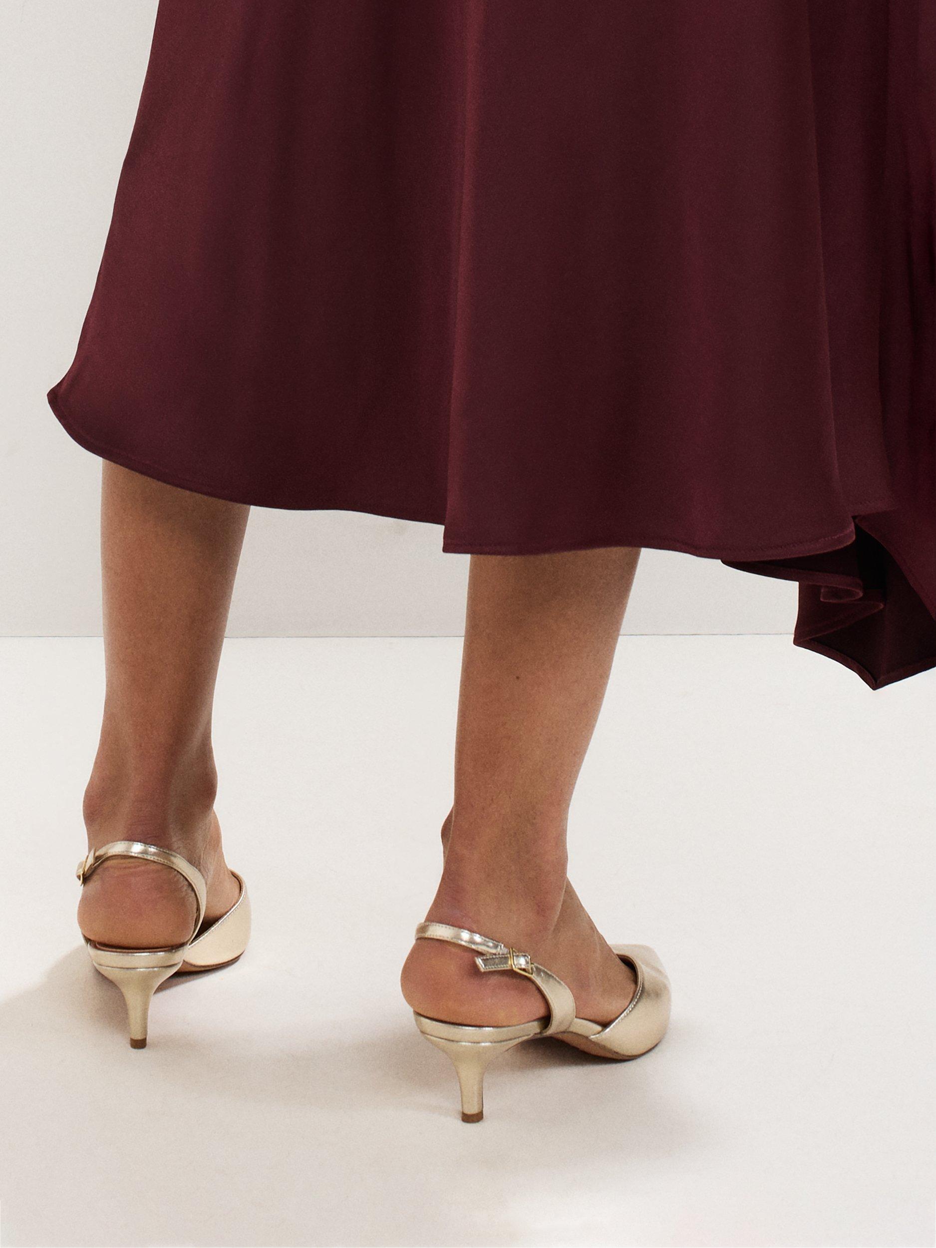 Product image 8 of 8, which shows Phase Eight Pointed Kitten Heel Court Shoes, Gold, 3