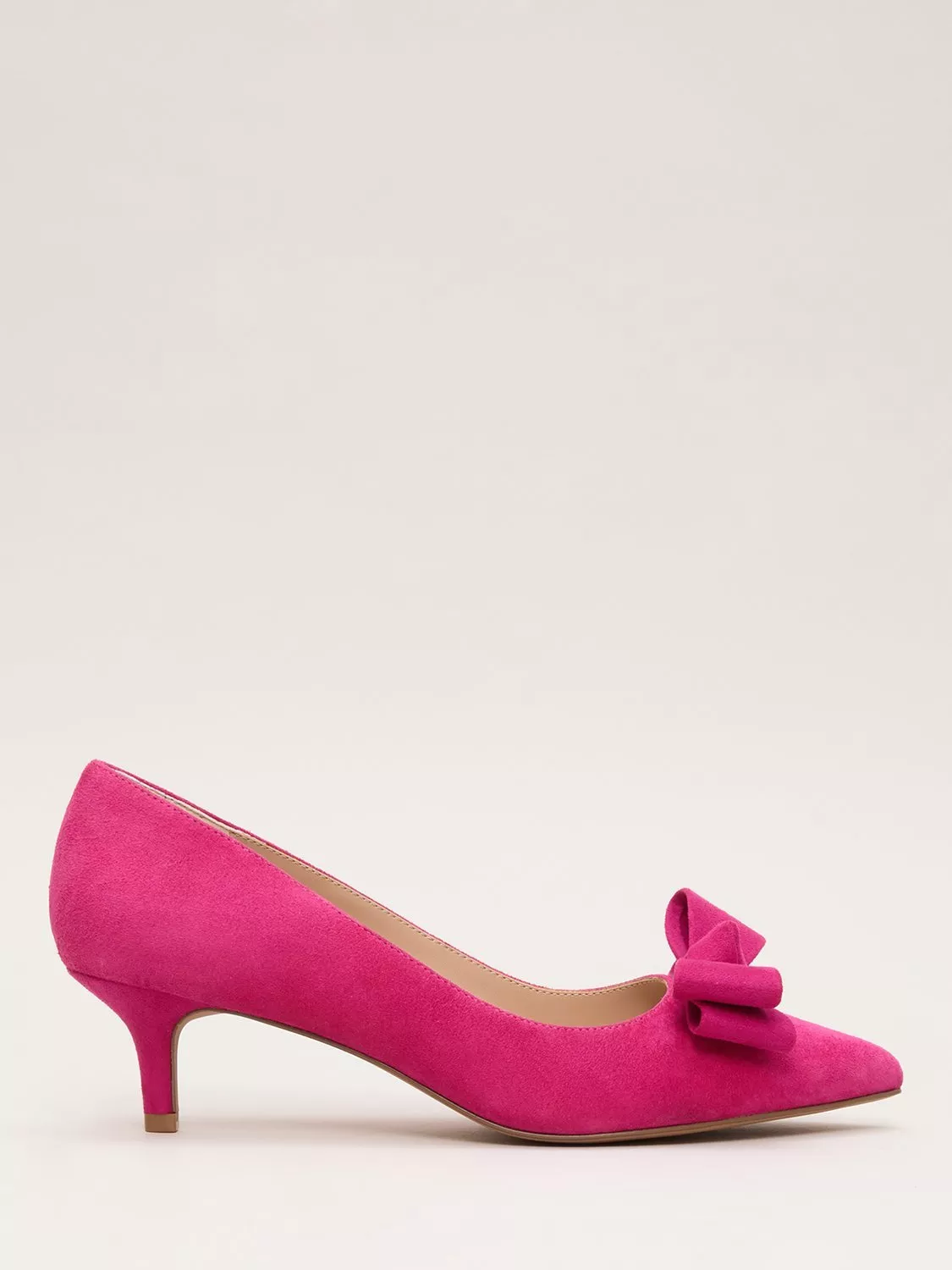 Phase Eight Suede Kitten Heel Bow Court Shoes, Pink