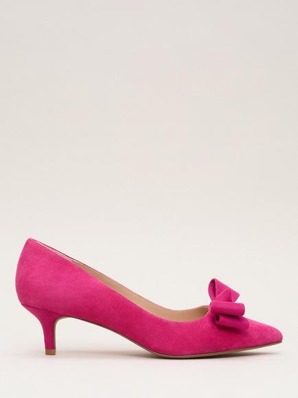 Phase Eight Suede Kitten Heel Bow Court Shoes, Pink, Pink