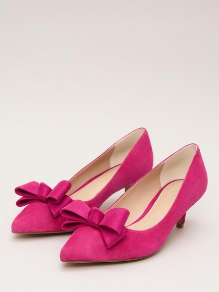 Phase Eight Suede Kitten Heel Bow Court Shoes, Pink - view 2, Pink