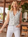 Sosandar Polka Dot Button Down Sleeveless Shirt