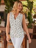 Sosandar Polka Dot Button Down Sleeveless Shirt