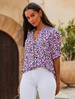 Sosandar Animal Print Button Front Tunic Top - view 2, Purple