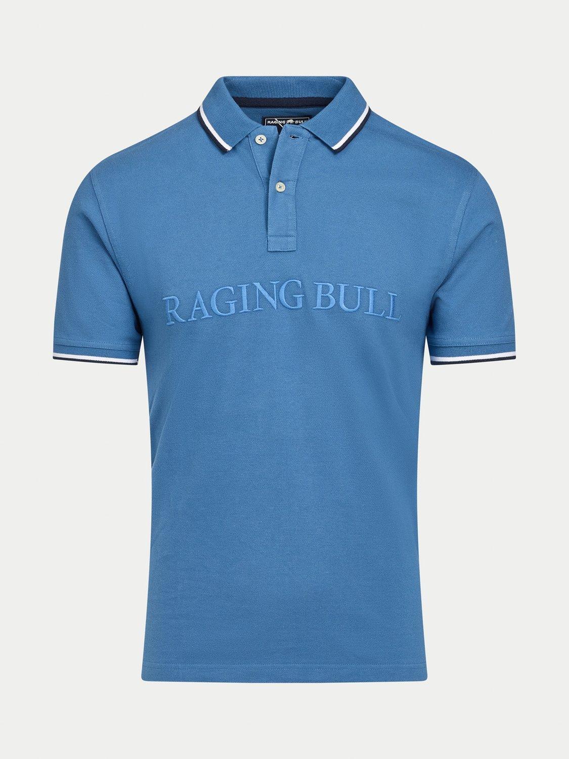 Product image 2 of 9, which shows Raging Bull Short Sleeve Branded Tonal Embroidery Pique Polo Shirt, Denim Blue, S