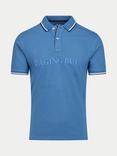 Raging Bull Short Sleeve Branded Tonal Embroidery Pique Polo Shirt, Denim Blue