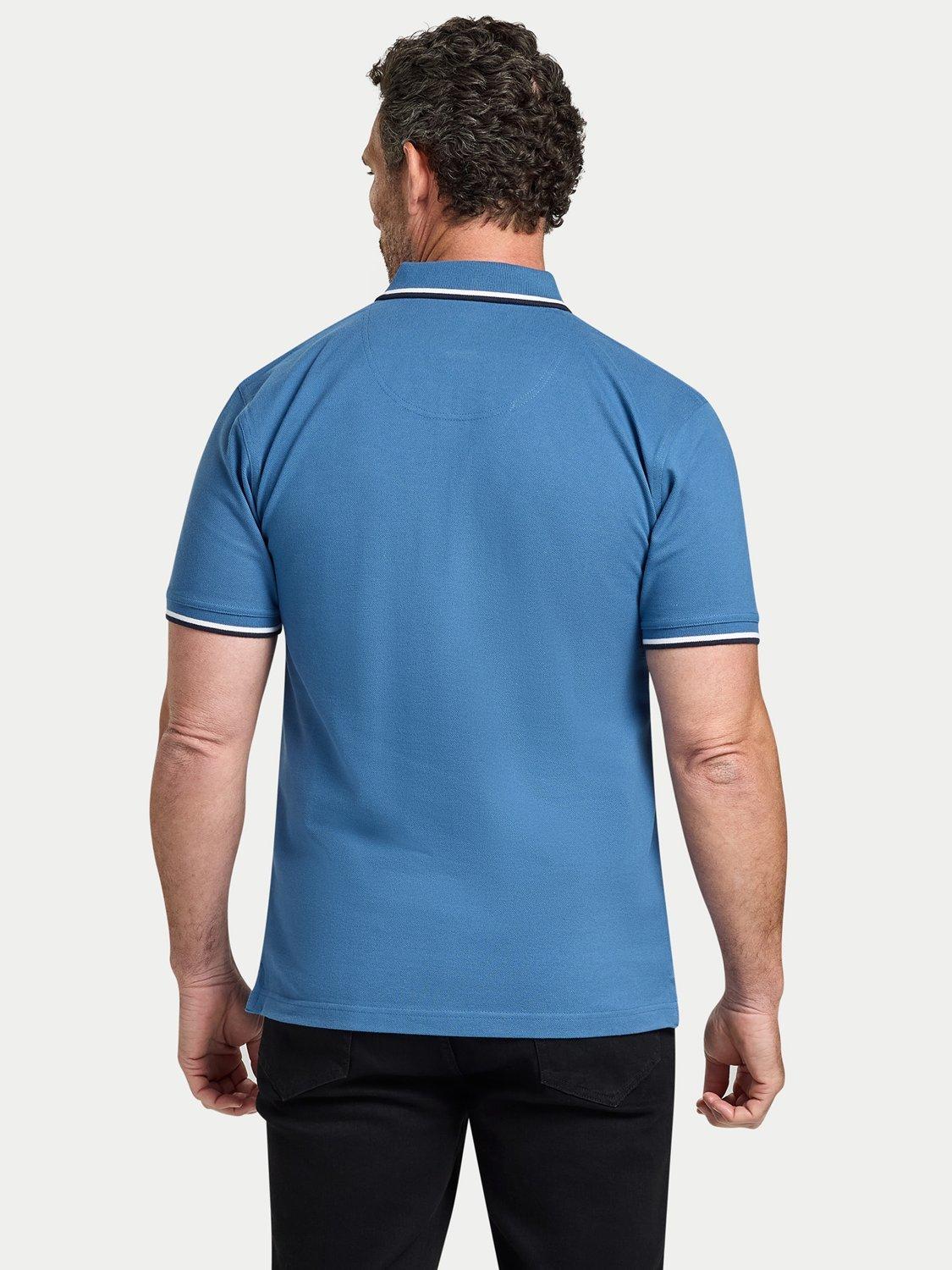 Product image 3 of 9, which shows Raging Bull Short Sleeve Branded Tonal Embroidery Pique Polo Shirt, Denim Blue, S