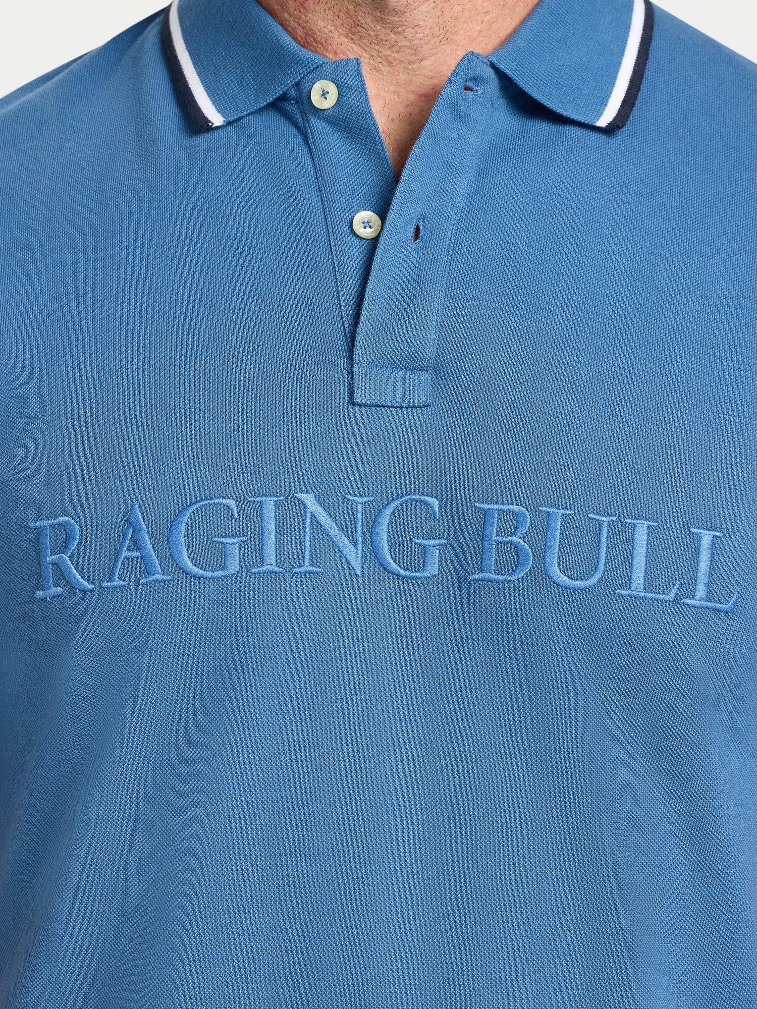 Product image 4 of 9, which shows Raging Bull Short Sleeve Branded Tonal Embroidery Pique Polo Shirt, Denim Blue, S