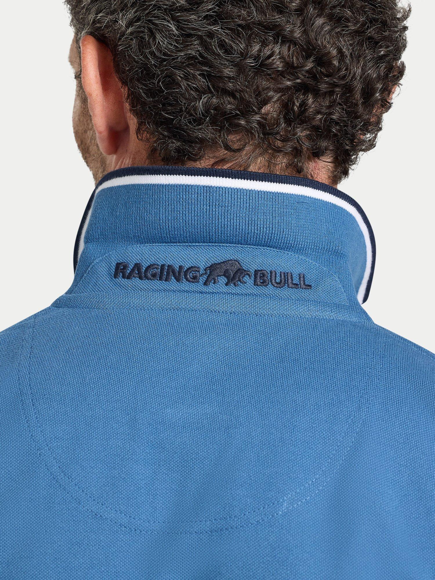 Product image 7 of 9, which shows Raging Bull Short Sleeve Branded Tonal Embroidery Pique Polo Shirt, Denim Blue, S