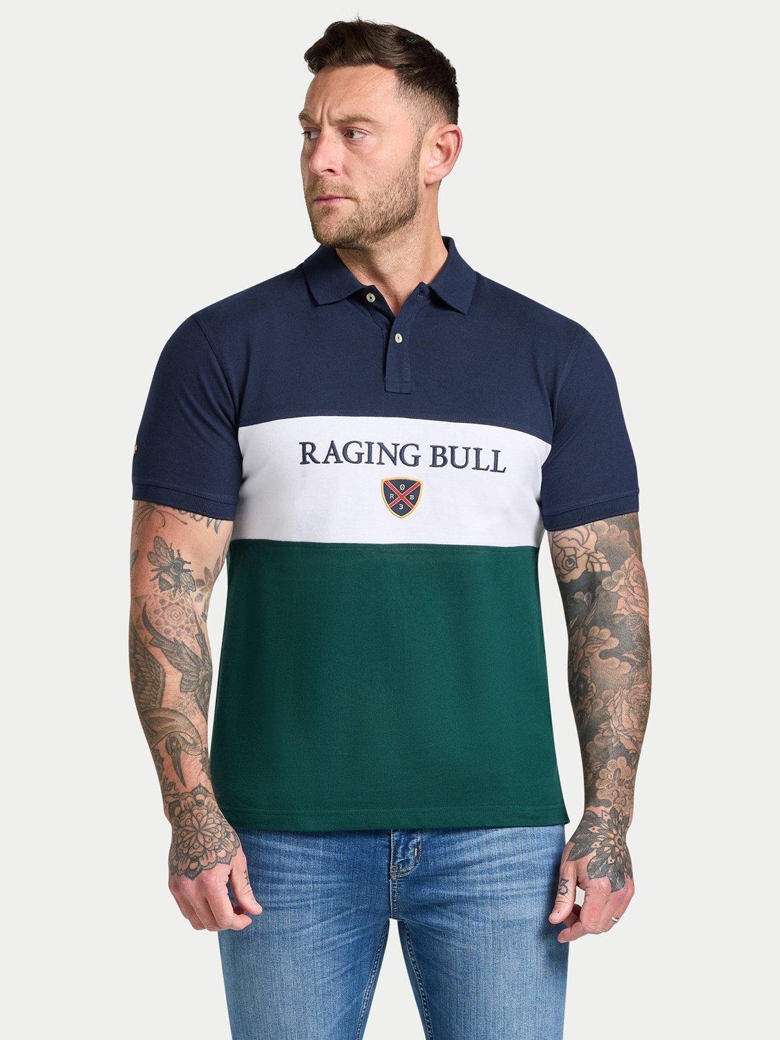 Product image 1 of 8, which shows Raging Bull Cut & Sew Panel Pique Short Sleeve Polo Top, Forest, S