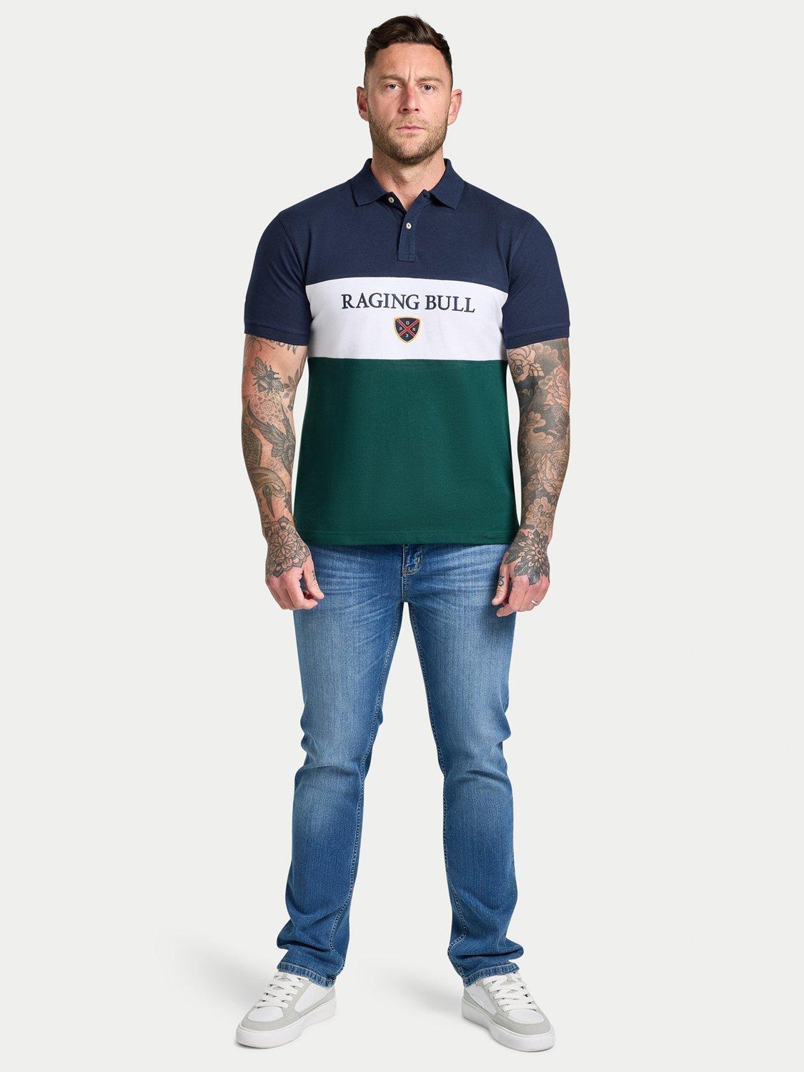 Product image 7 of 8, which shows Raging Bull Cut & Sew Panel Pique Short Sleeve Polo Top, Forest, S