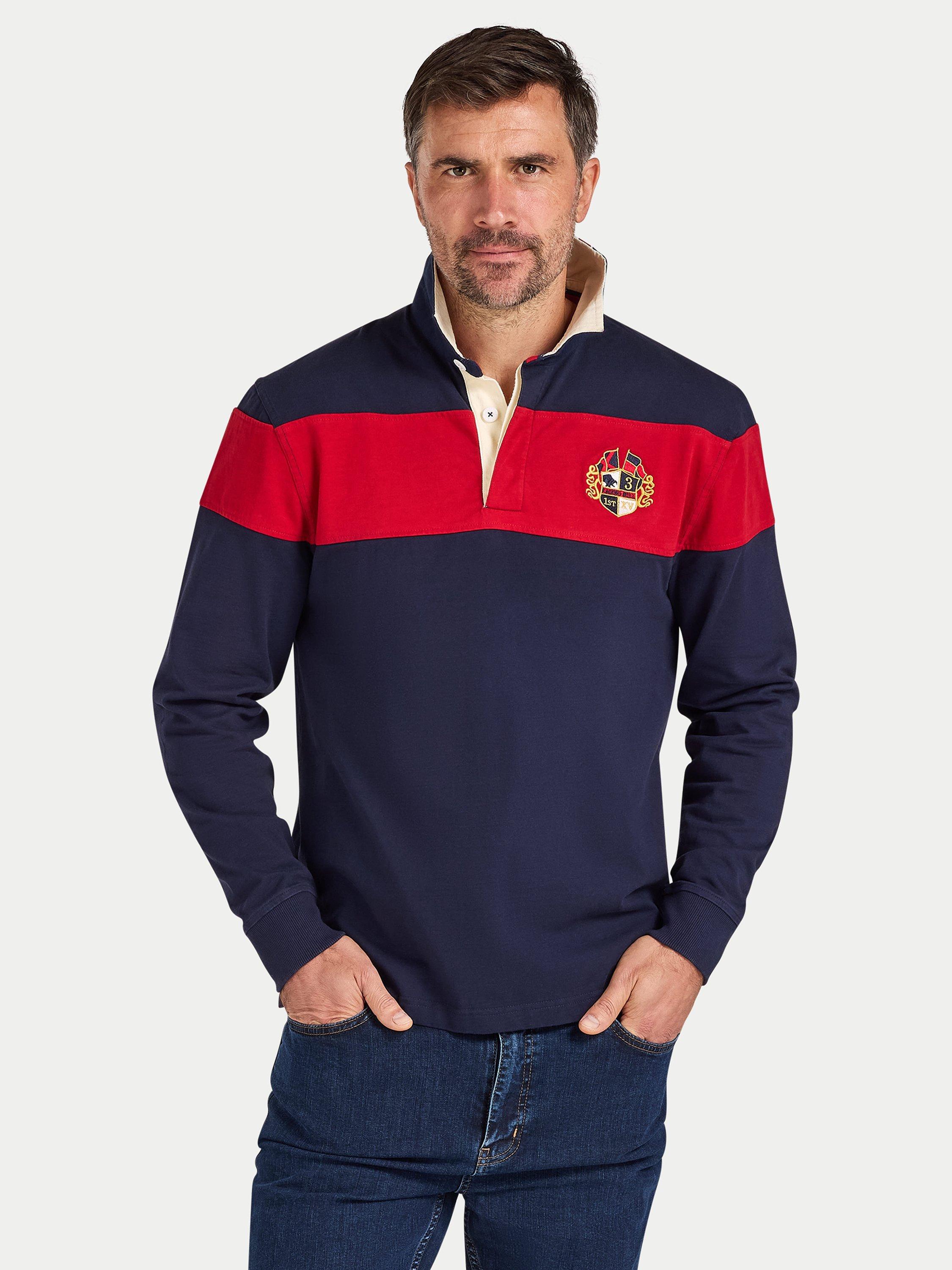 Product image 1 of 9, which shows Raging Bull Striped Rugby Shirt, Navy, S