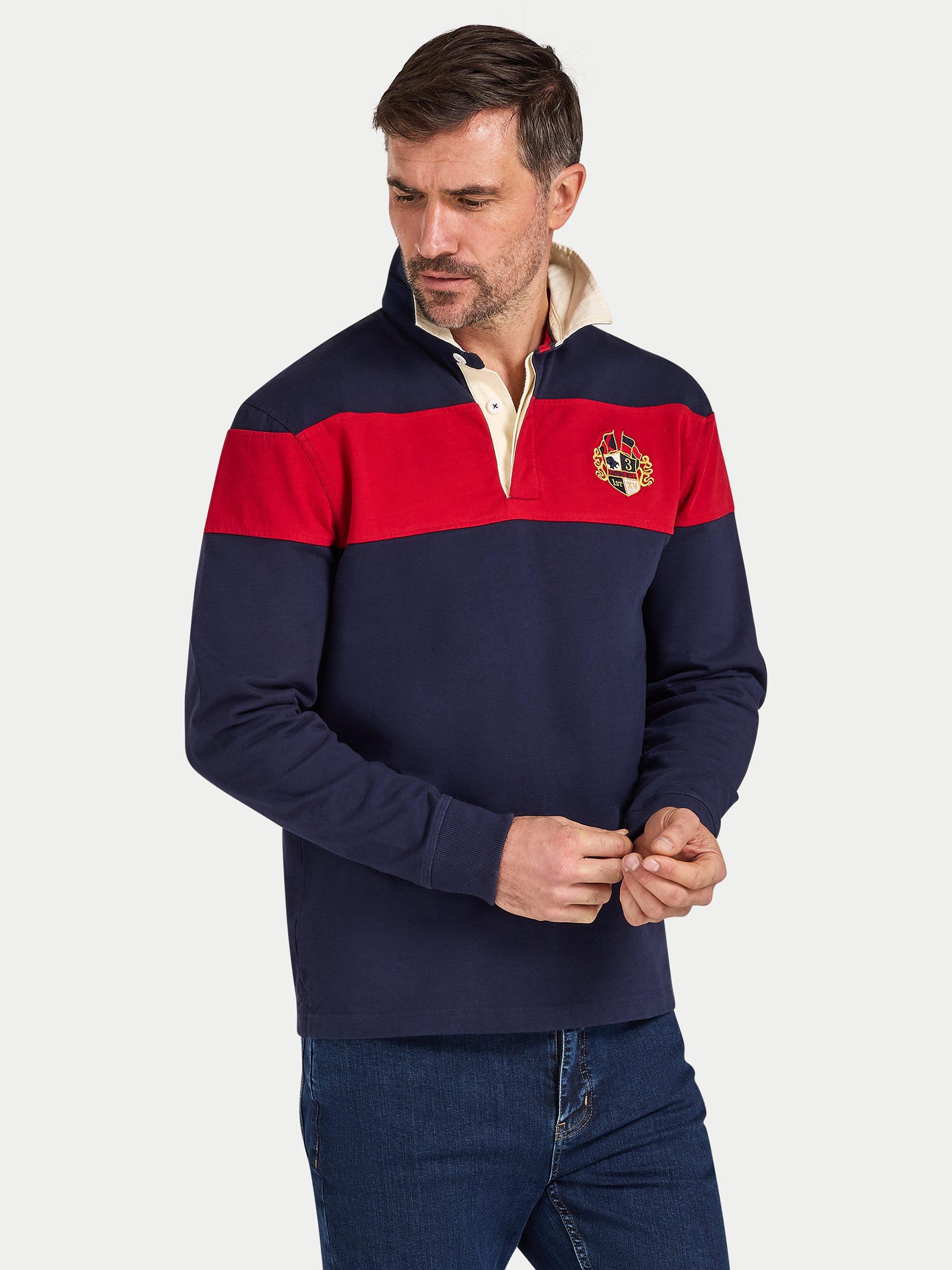 Product image 4 of 9, which shows Raging Bull Striped Rugby Shirt, Navy, S