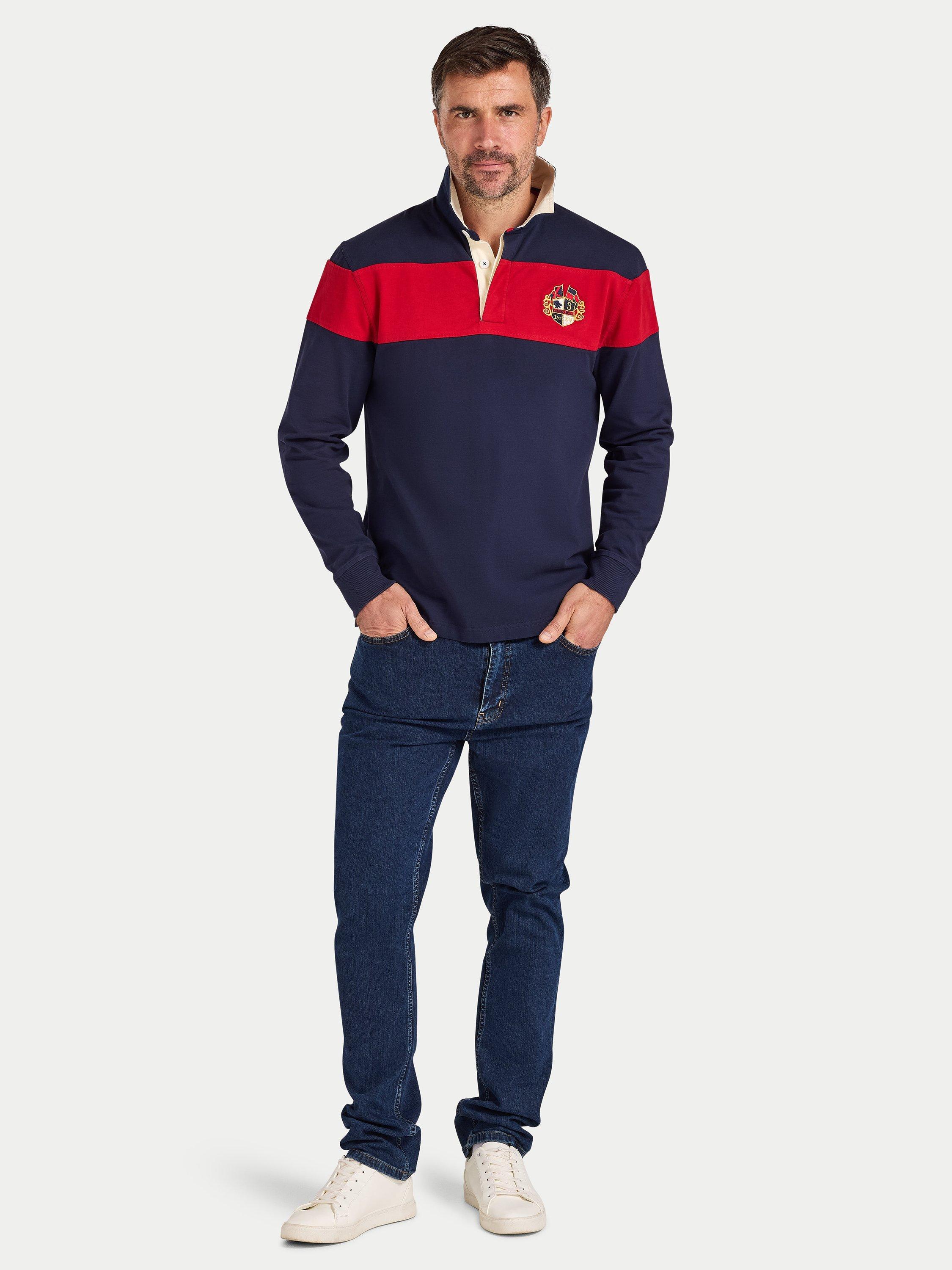 Product image 8 of 9, which shows Raging Bull Striped Rugby Shirt, Navy, S
