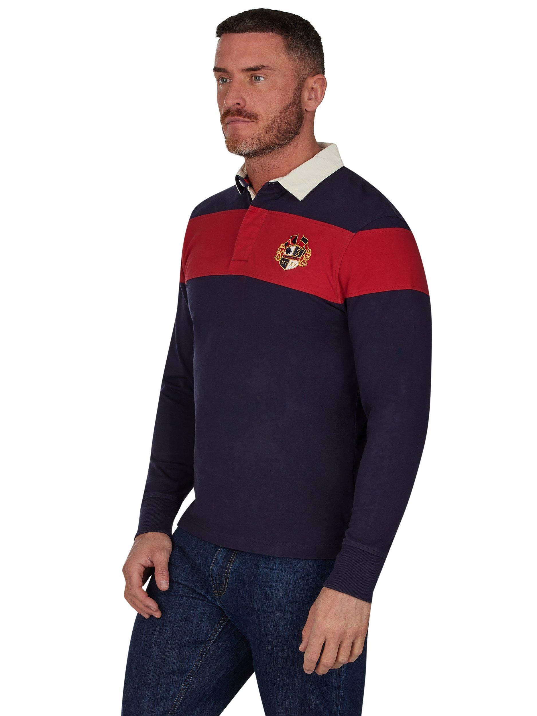Product image 9 of 9, which shows Raging Bull Striped Rugby Shirt, Navy, S