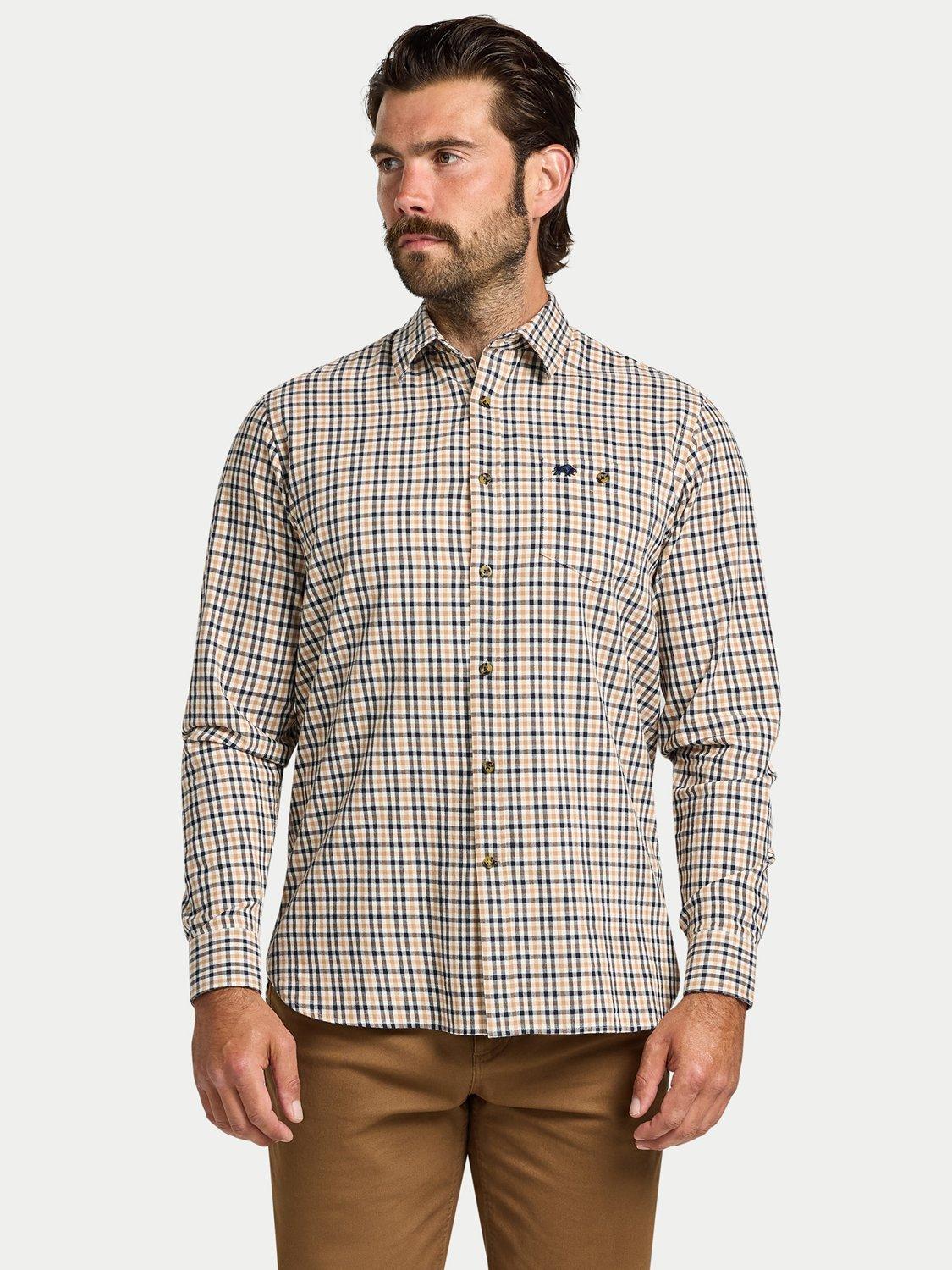 Product image 1 of 9, which shows Raging Bull Brookes Cotton Regular Fit Gingham Shirt, Tan, S