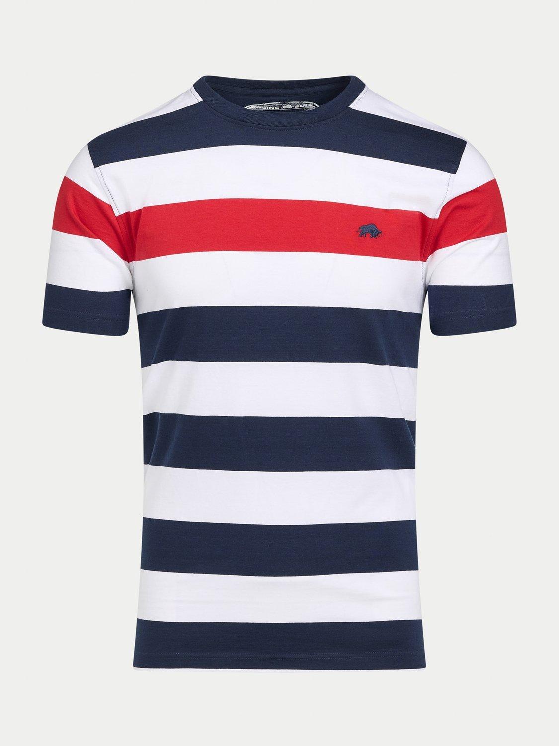 Product image 2 of 7, which shows Raging Bull Contrast Chest Stripe T-Shirt, Navy/Red, S