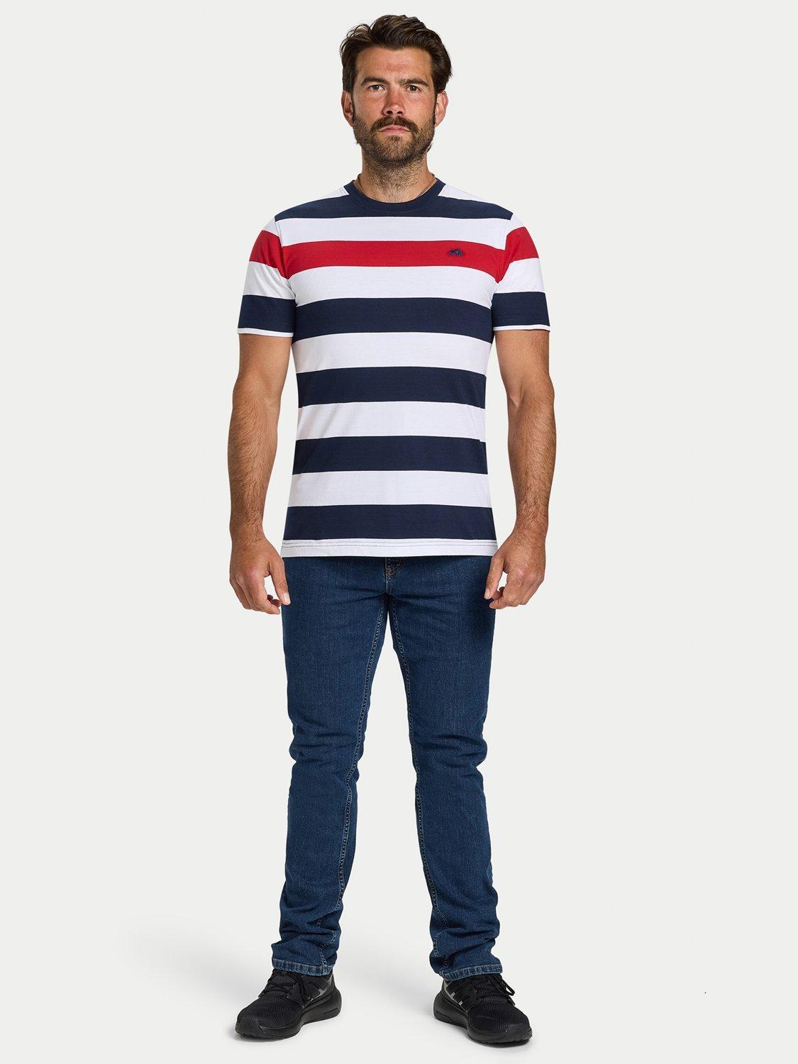 Product image 6 of 7, which shows Raging Bull Contrast Chest Stripe T-Shirt, Navy/Red, S