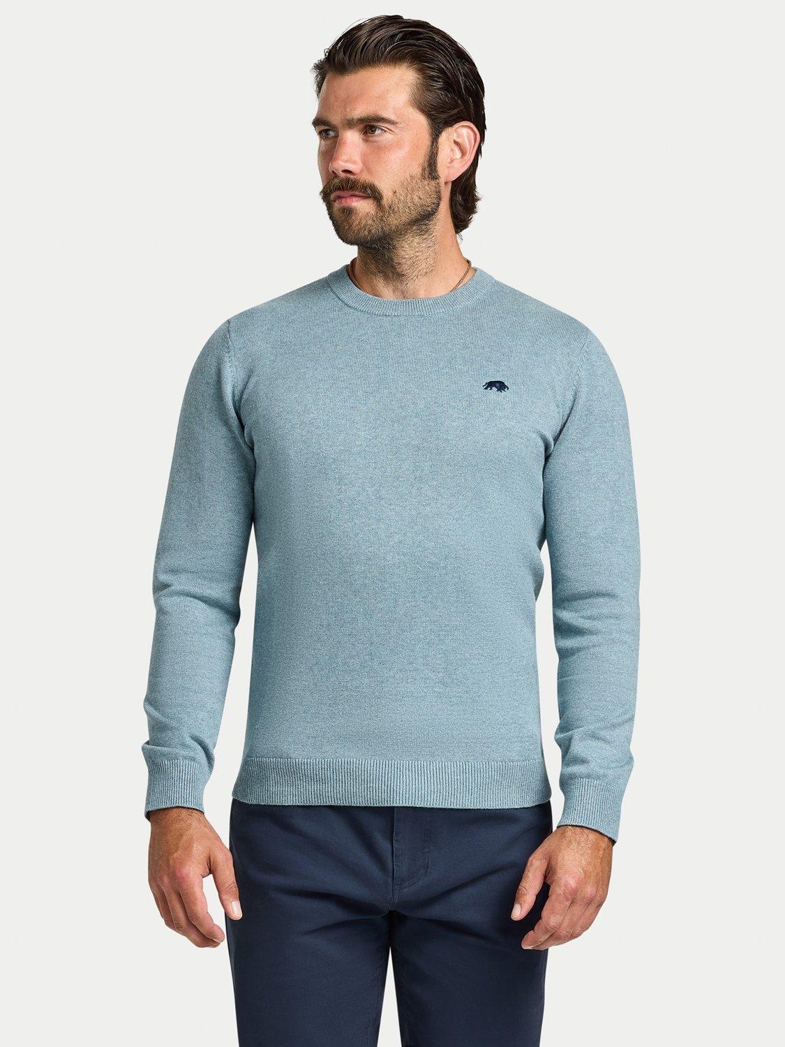 Product image 1 of 6, which shows Raging Bull Cotton Cashmere Blend Classic Crew Neck Knit Top, Green Marl, S
