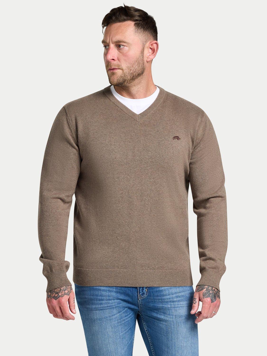 Product image 1 of 6, which shows Raging Bull Cotton Cashmere Blend Classic Crew Neck Knit Top, Toast, S