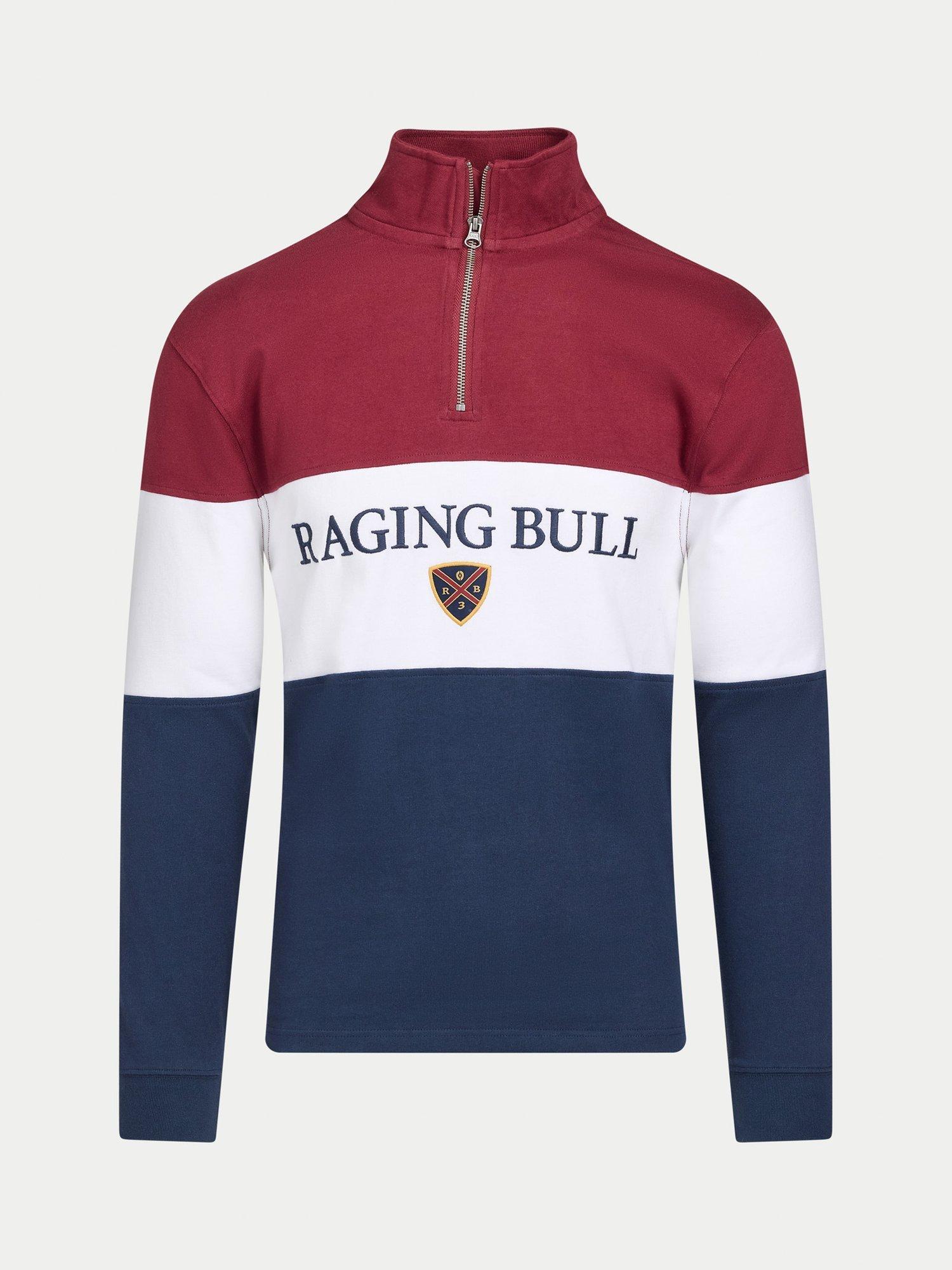 Product image 2 of 8, which shows Raging Bull Cut & Sew Panel Quarter Zip Jumper, Navy/Red, S