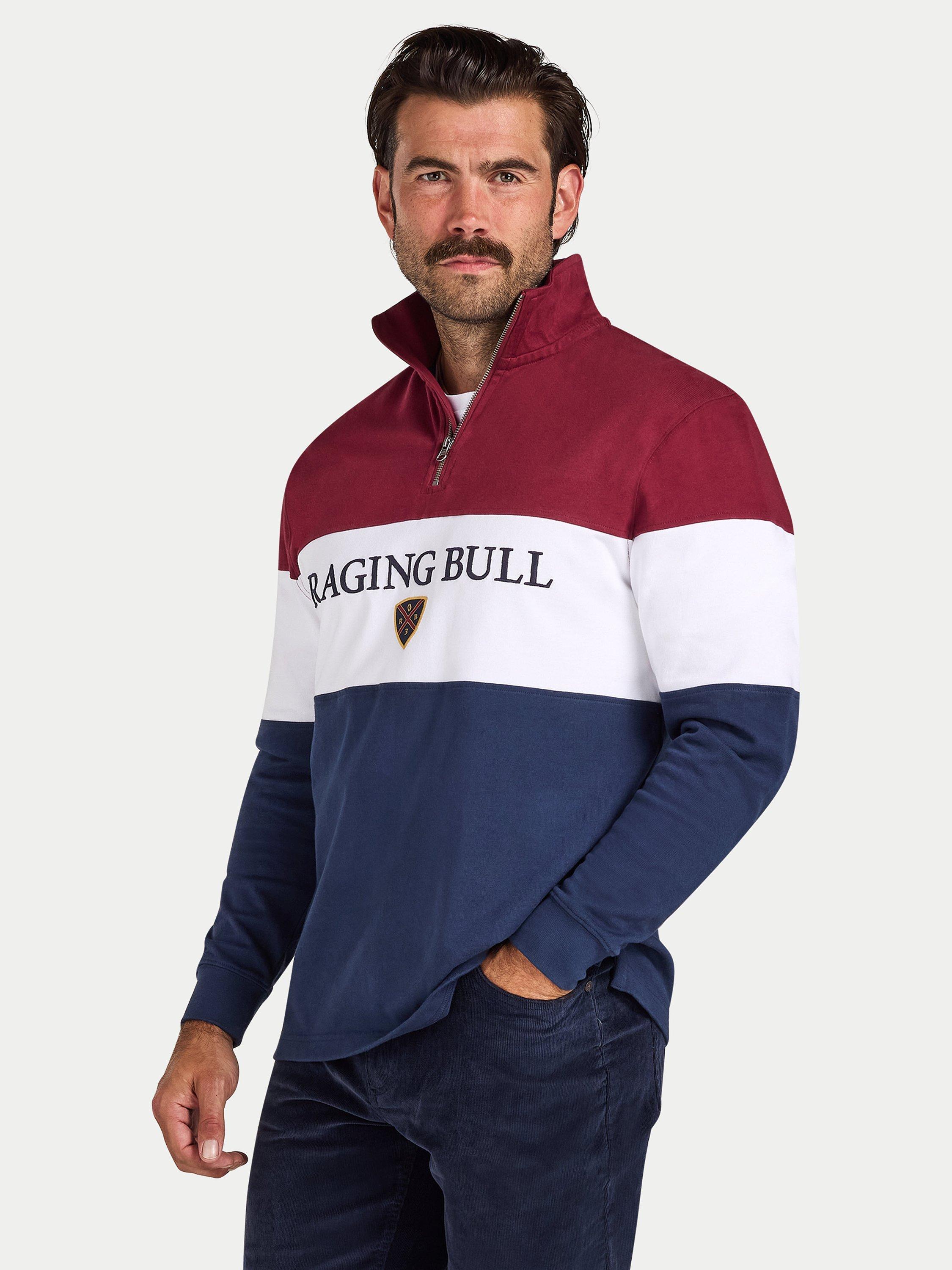Product image 4 of 8, which shows Raging Bull Cut & Sew Panel Quarter Zip Jumper, Navy/Red, S