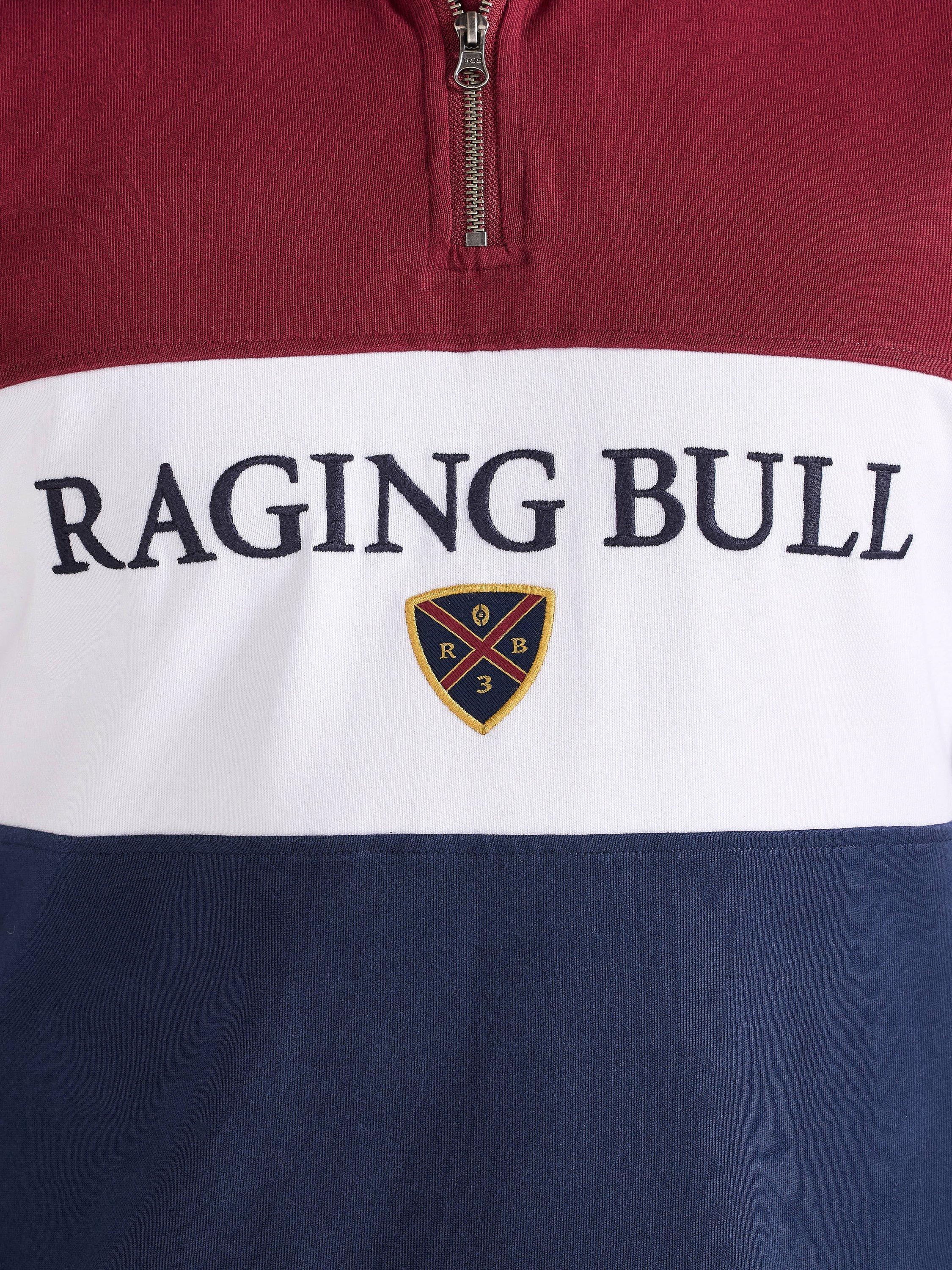 Product image 5 of 8, which shows Raging Bull Cut & Sew Panel Quarter Zip Jumper, Navy/Red, S