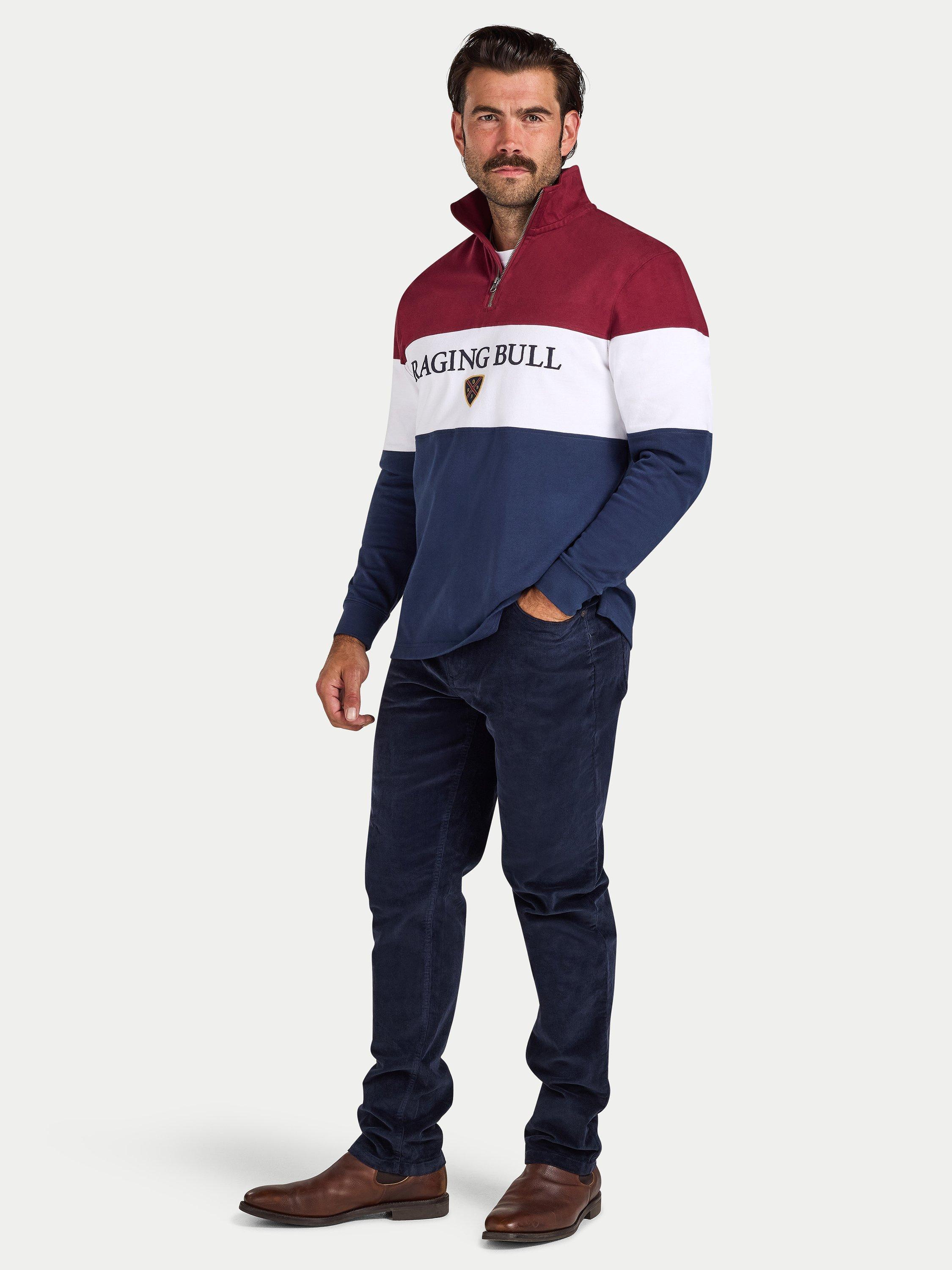 Product image 7 of 8, which shows Raging Bull Cut & Sew Panel Quarter Zip Jumper, Navy/Red, S