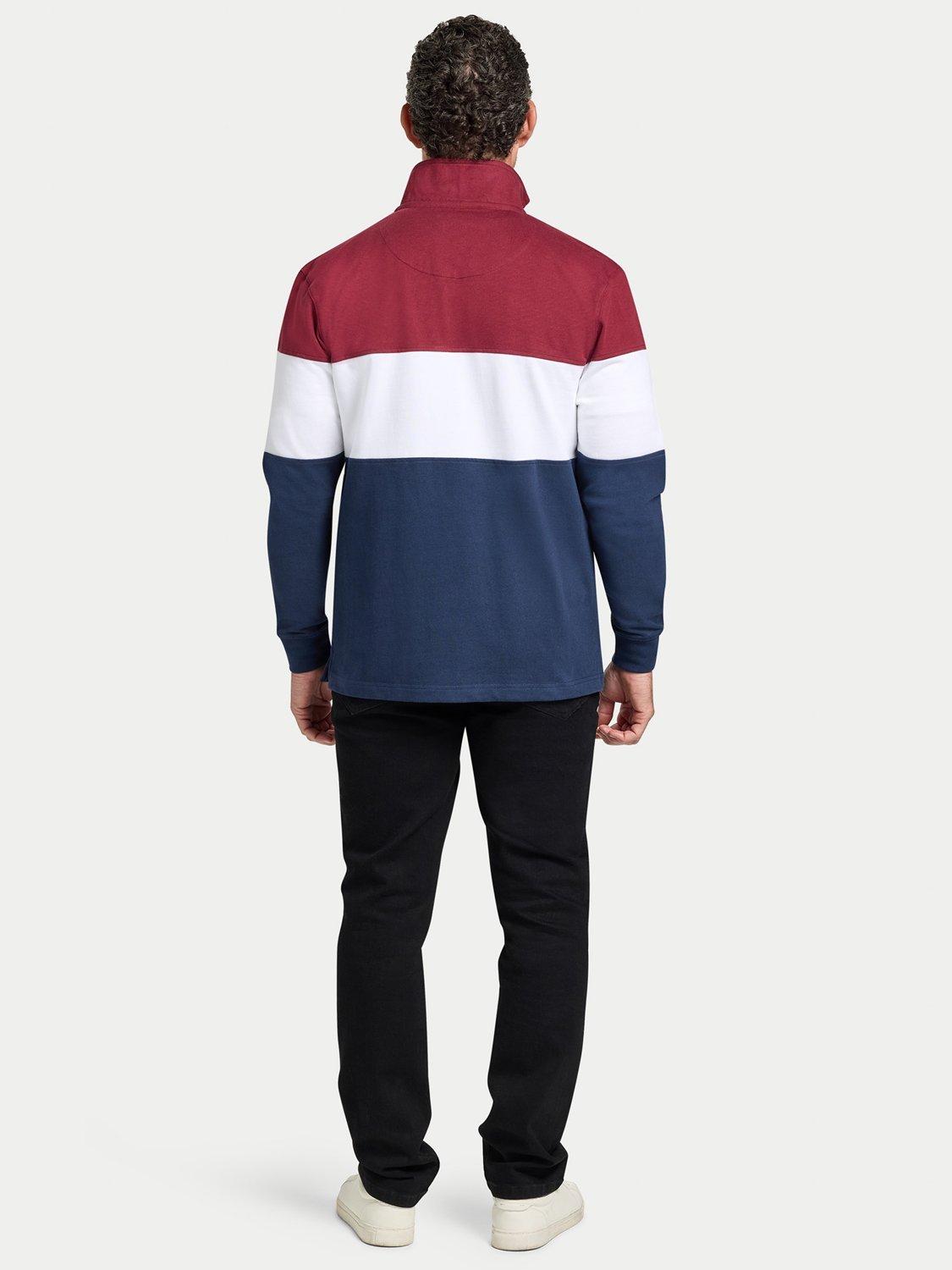 Product image 8 of 8, which shows Raging Bull Cut & Sew Panel Quarter Zip Jumper, Navy/Red, S