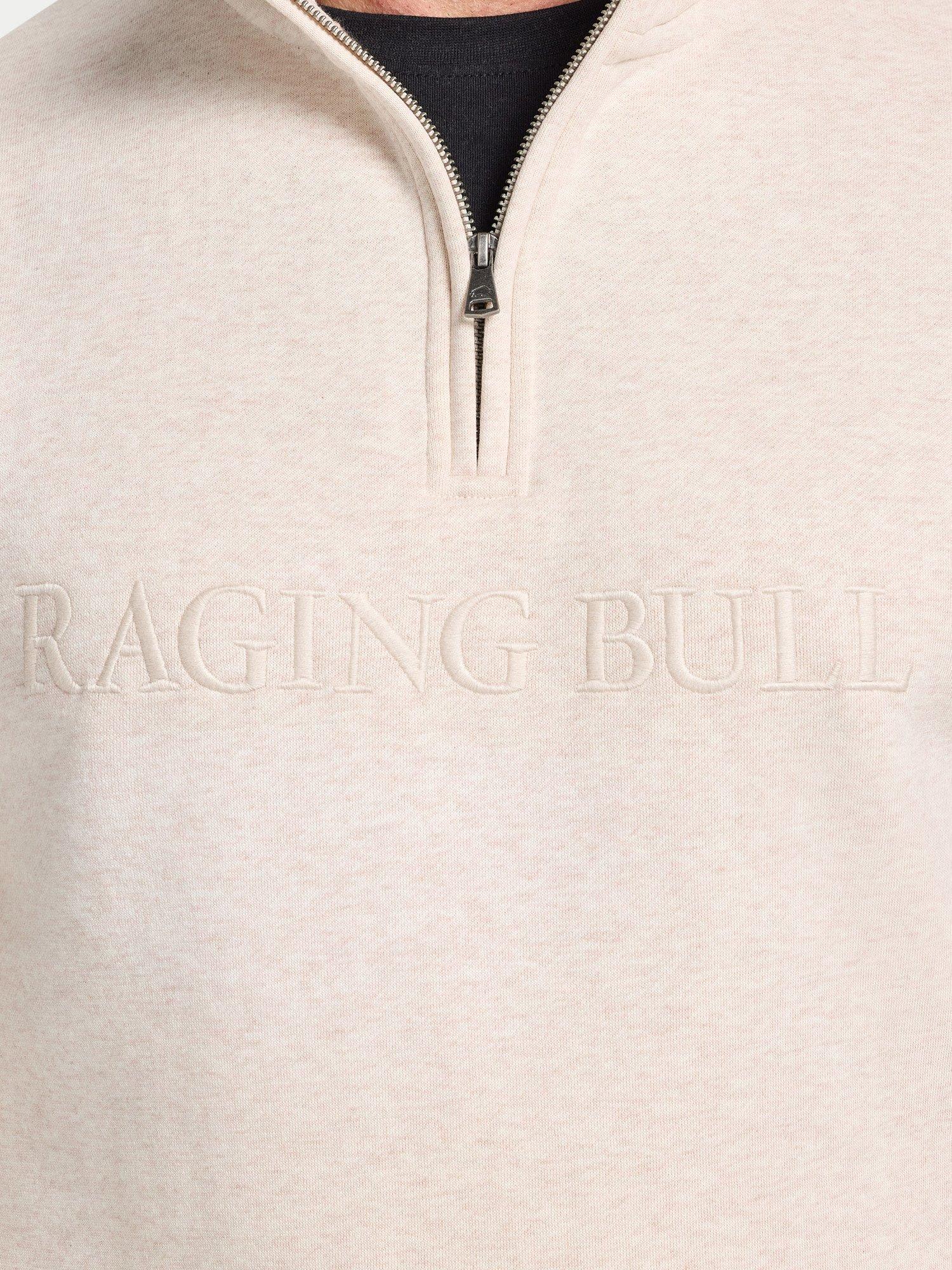 Product image 4 of 6, which shows Raging Bull Tonal Embroidered Quarter Zip Jumper, Ecru Marl, S