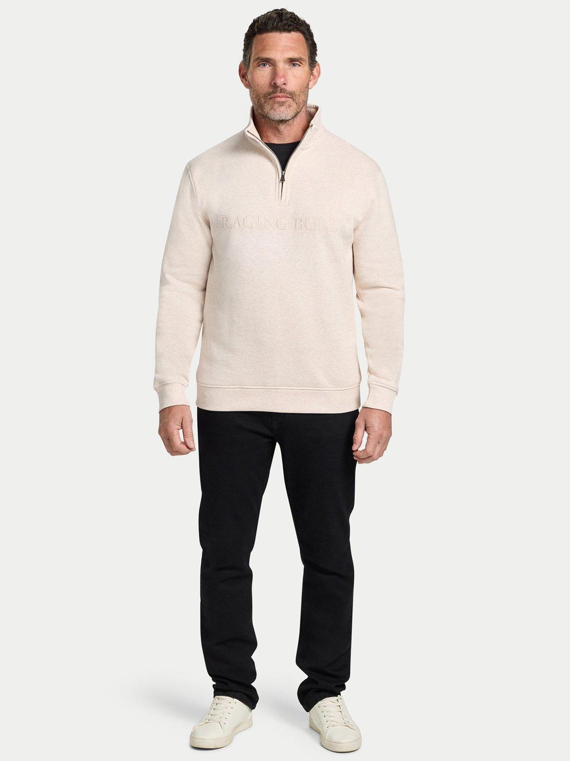 Product image 5 of 6, which shows Raging Bull Tonal Embroidered Quarter Zip Jumper, Ecru Marl, S
