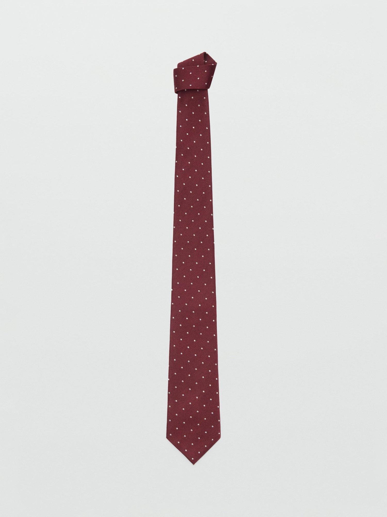 Product image 1 of 3, which shows Mango Polka Dot Silk Blend Tie, Dark Red, One Size
