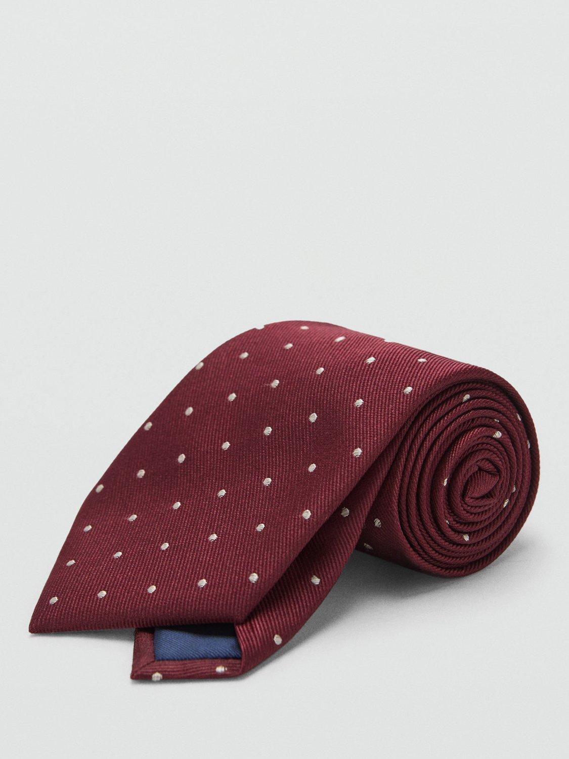 Product image 2 of 3, which shows Mango Polka Dot Silk Blend Tie, Dark Red, One Size