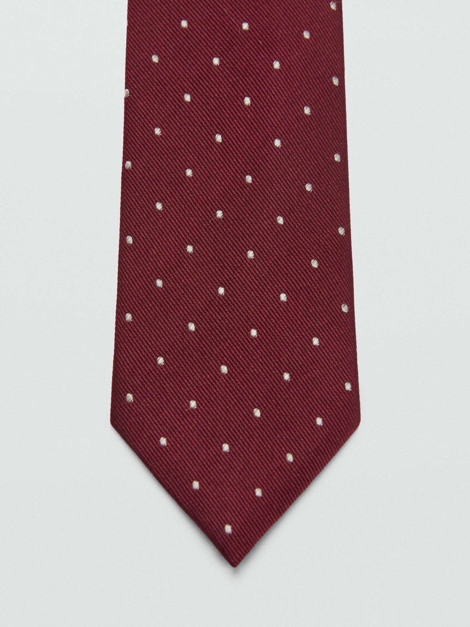 Product image 3 of 3, which shows Mango Polka Dot Silk Blend Tie, Dark Red, One Size