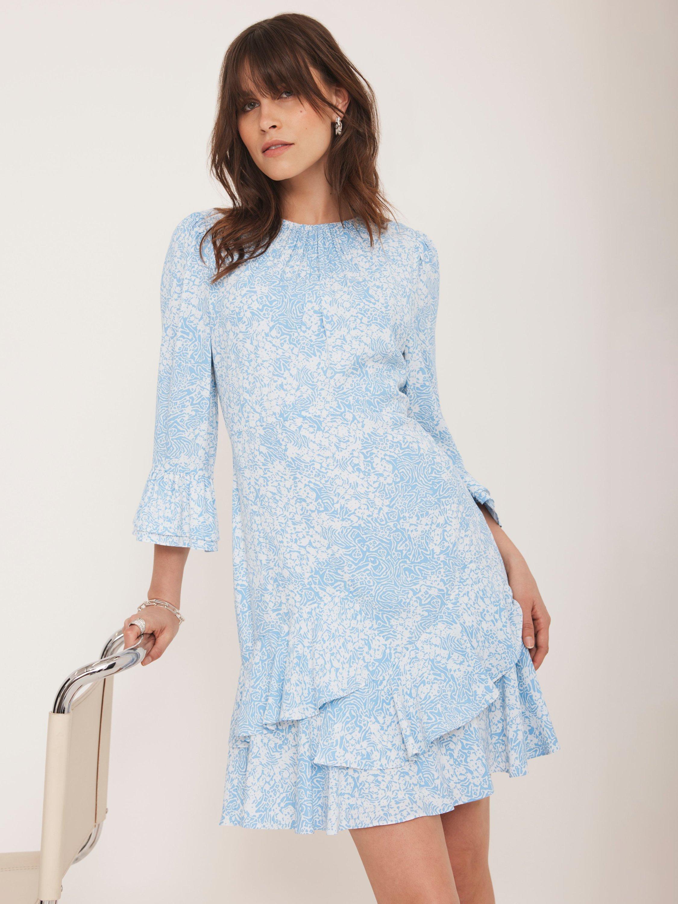 Mint Velvet Floral Tiered Mini Dress, Blue/Multi