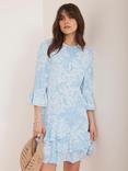 Mint Velvet Floral Tiered Mini Dress, Blue/Multi