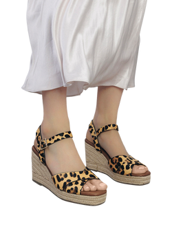 Moda in Pelle Jasminium Leopard Print Wedge Sandals - view 2, Multi
